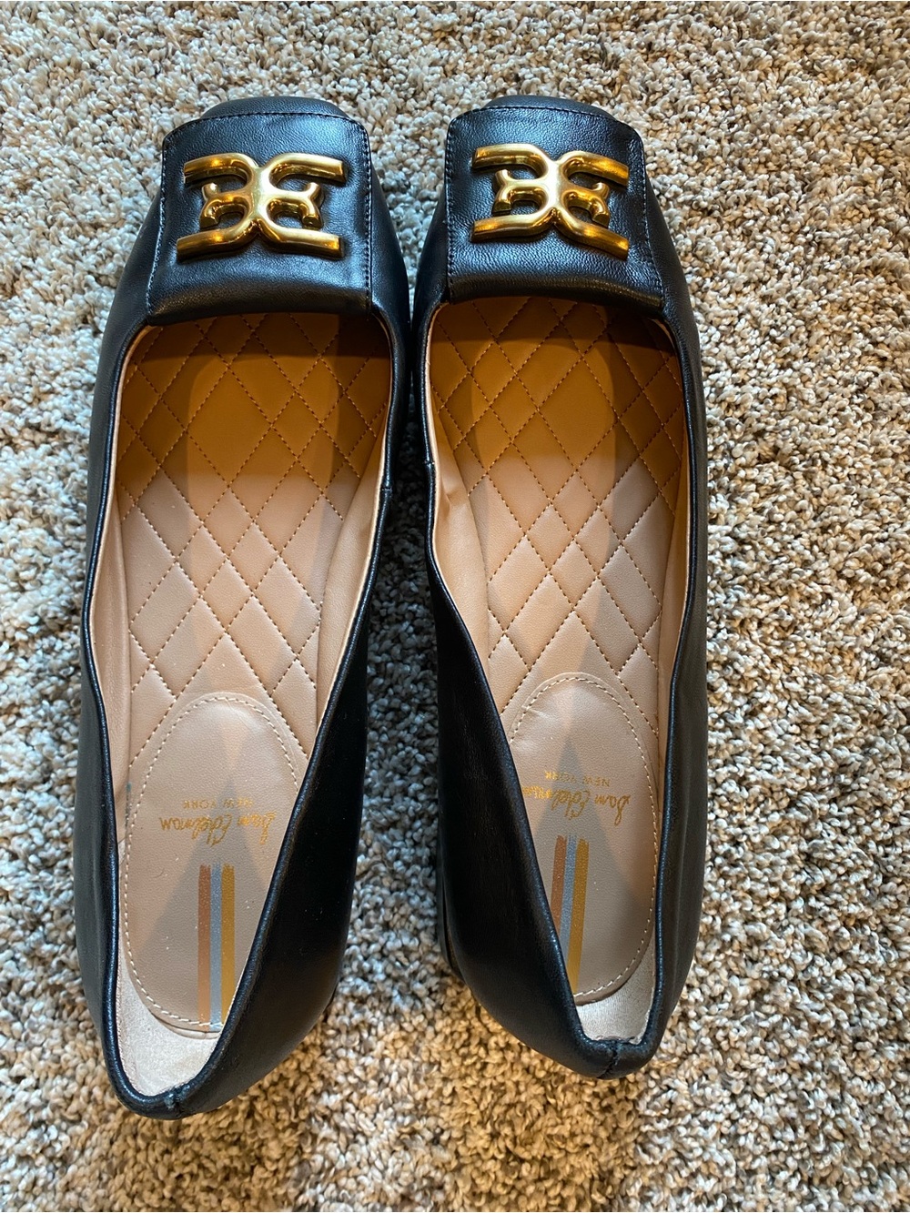 Sam Edelman Black Leather Ballet Flats with Gold Accent - US 9.5
